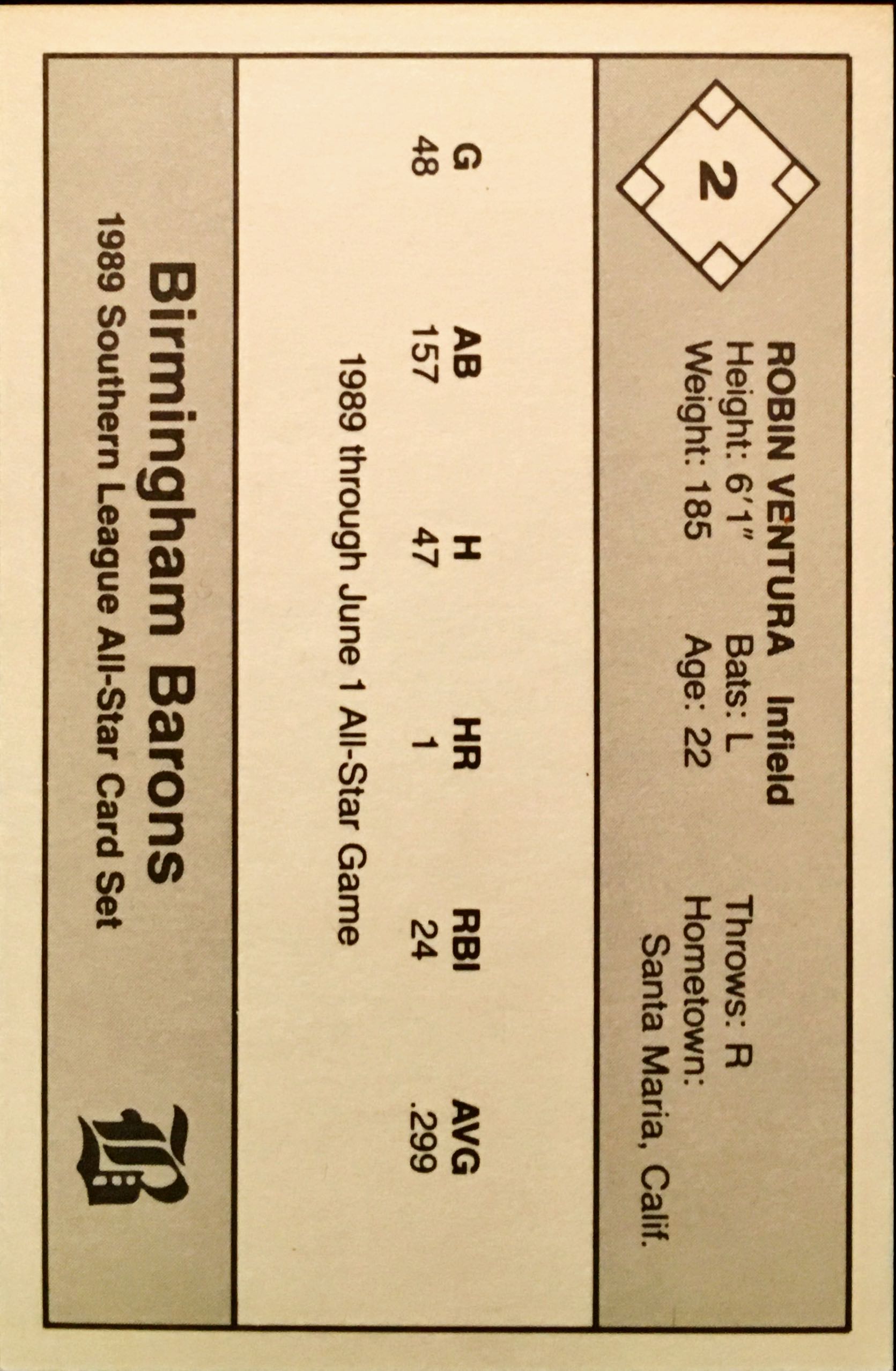 1989 Jennings Southern League  2 back image