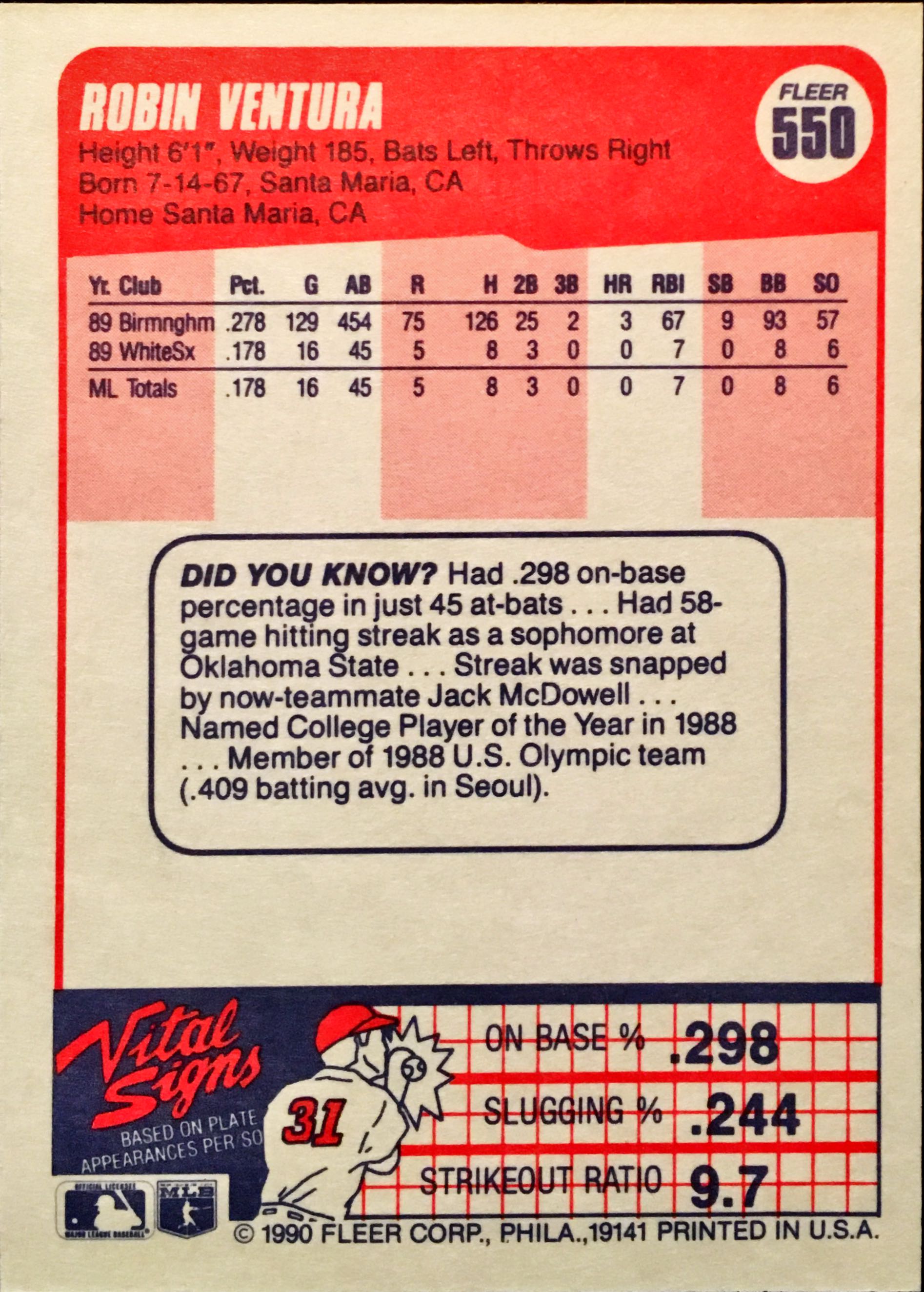 1990 Fleer  550 back image