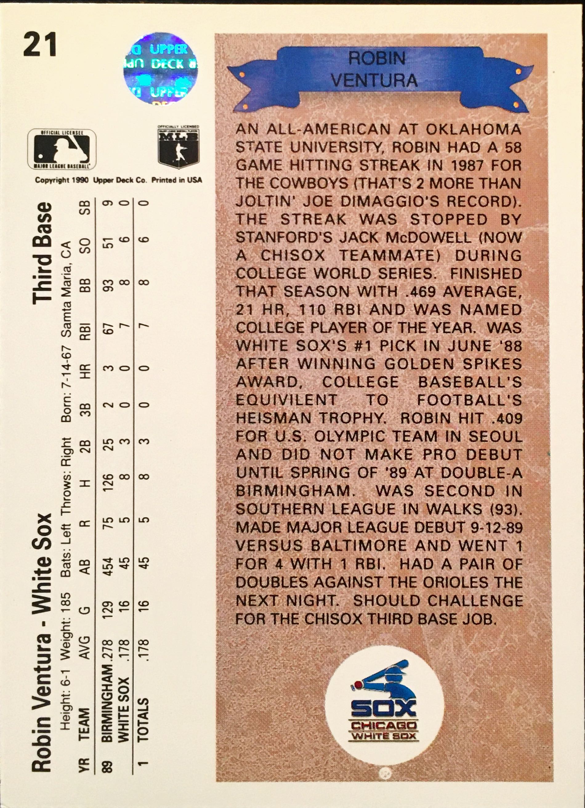 1990 Upper Deck  21 back image