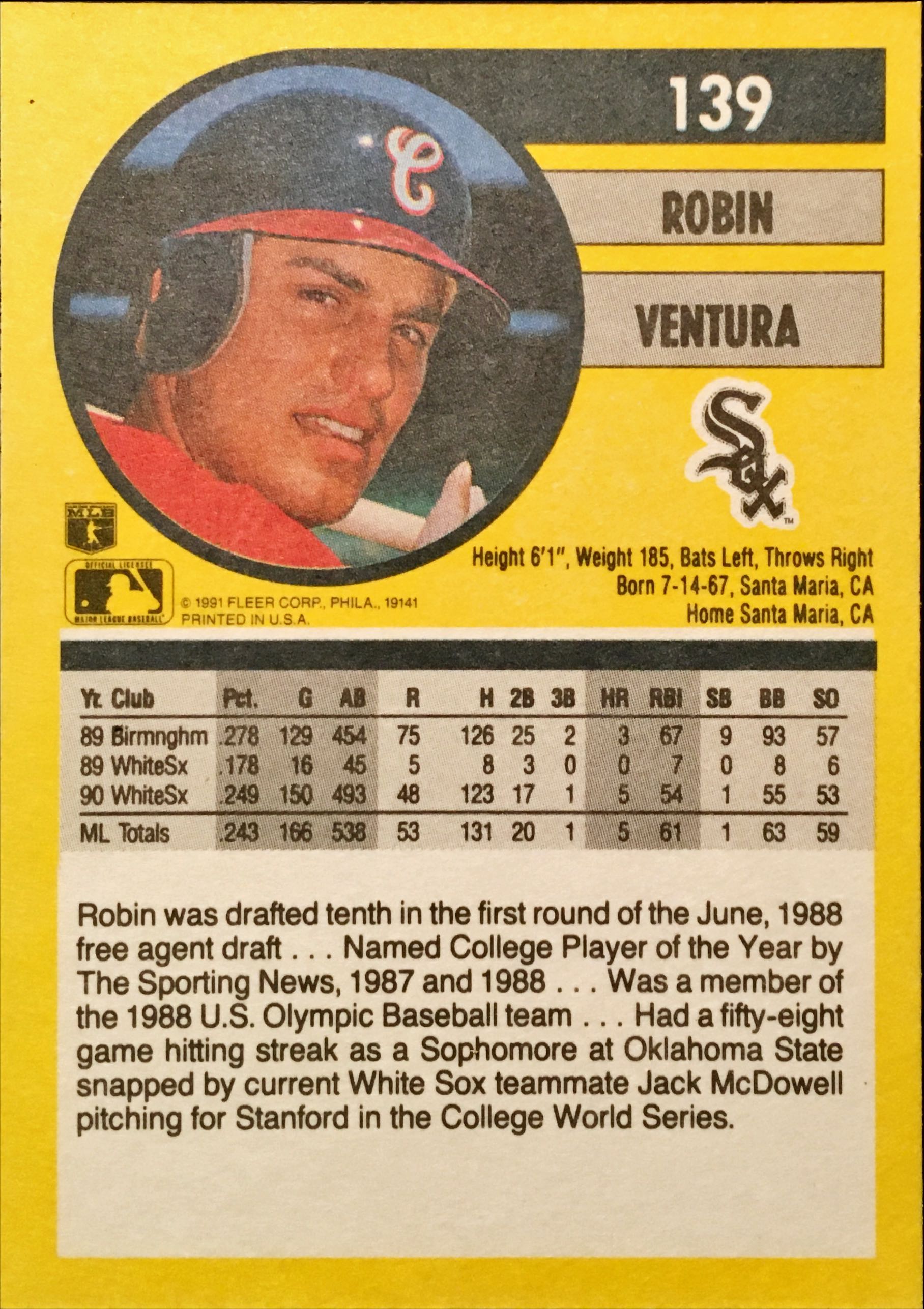 1991 Fleer  139 back image