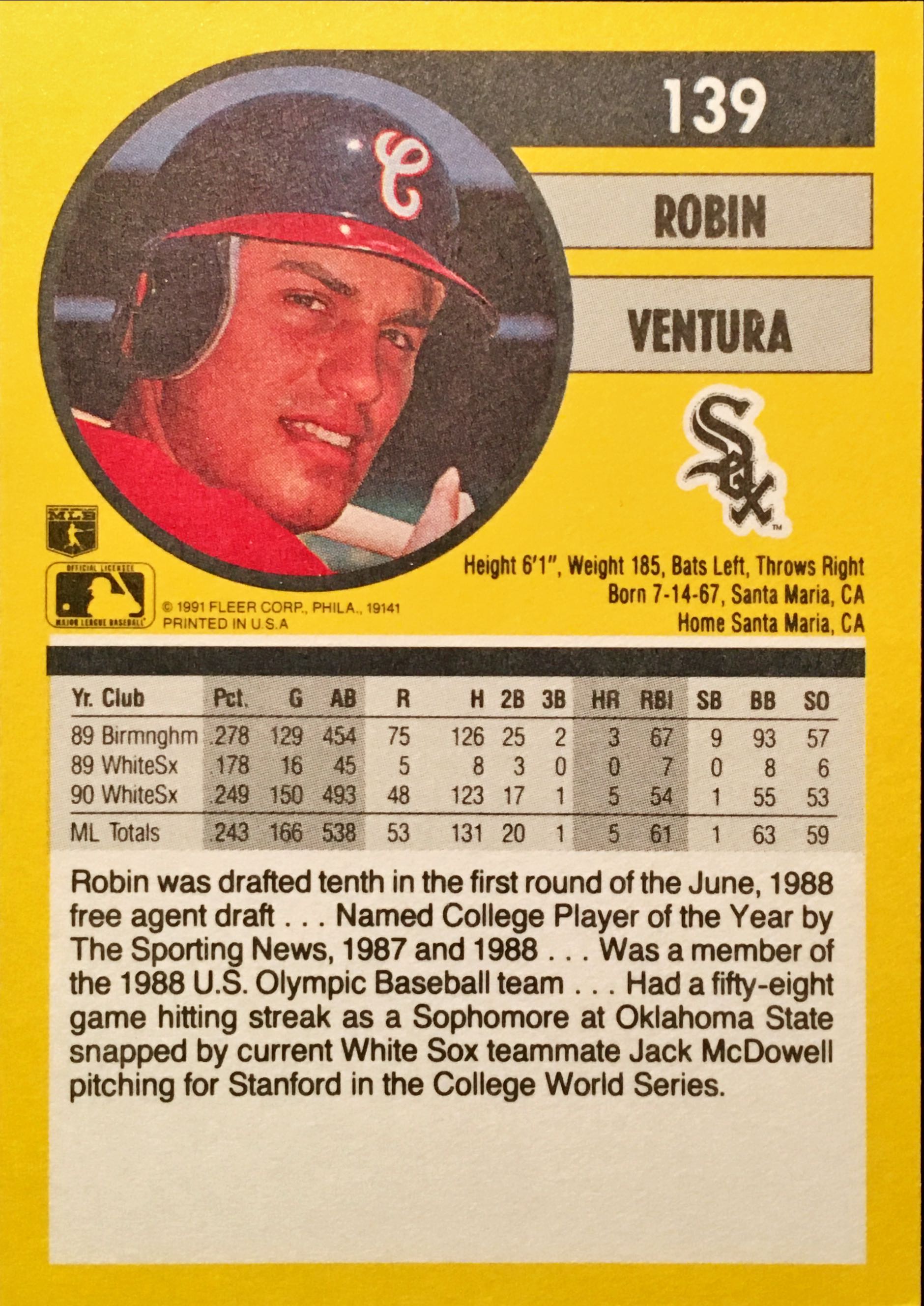 1991 Fleer  139 back image
