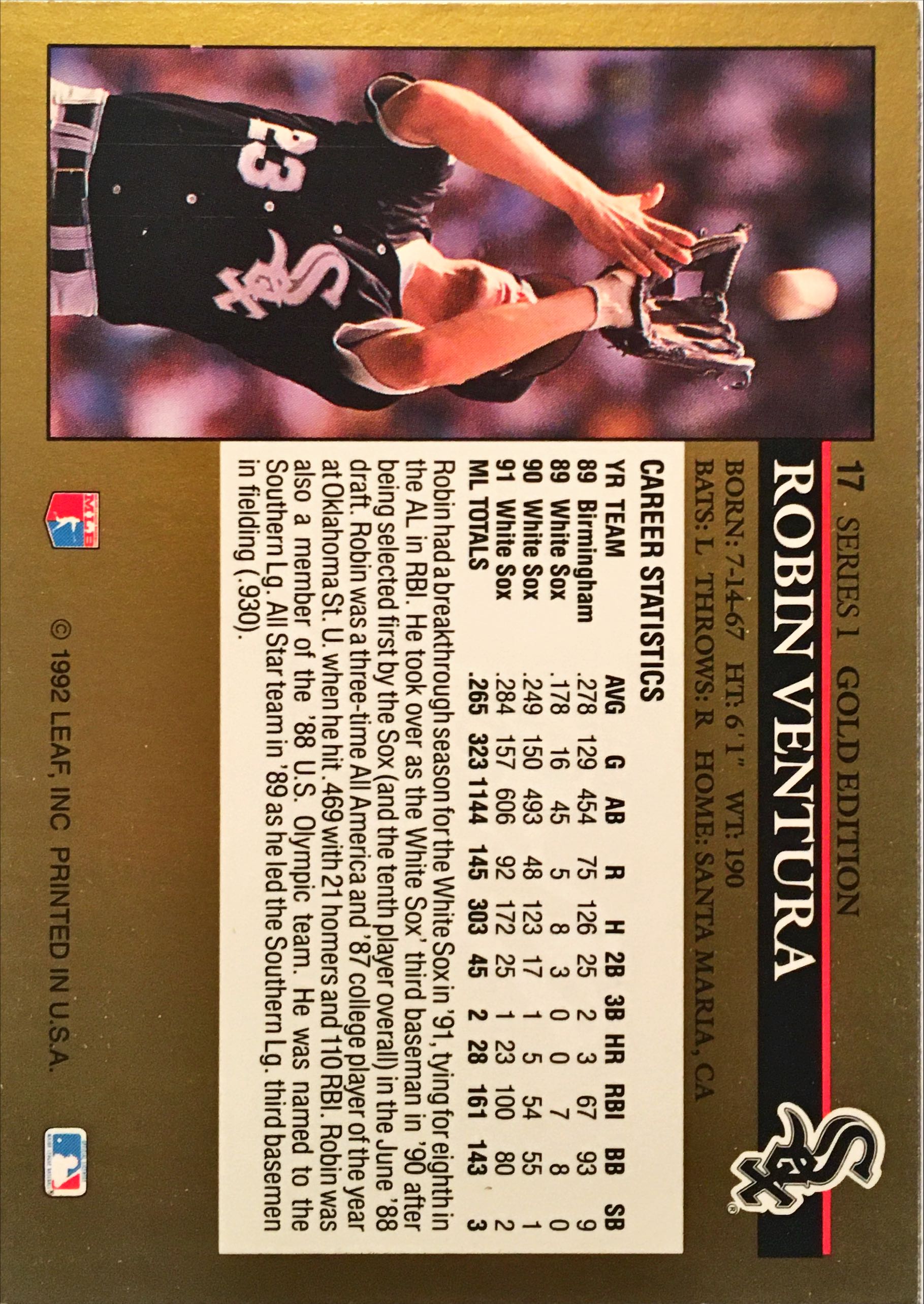 1992 Leaf Black Gold 17 back image