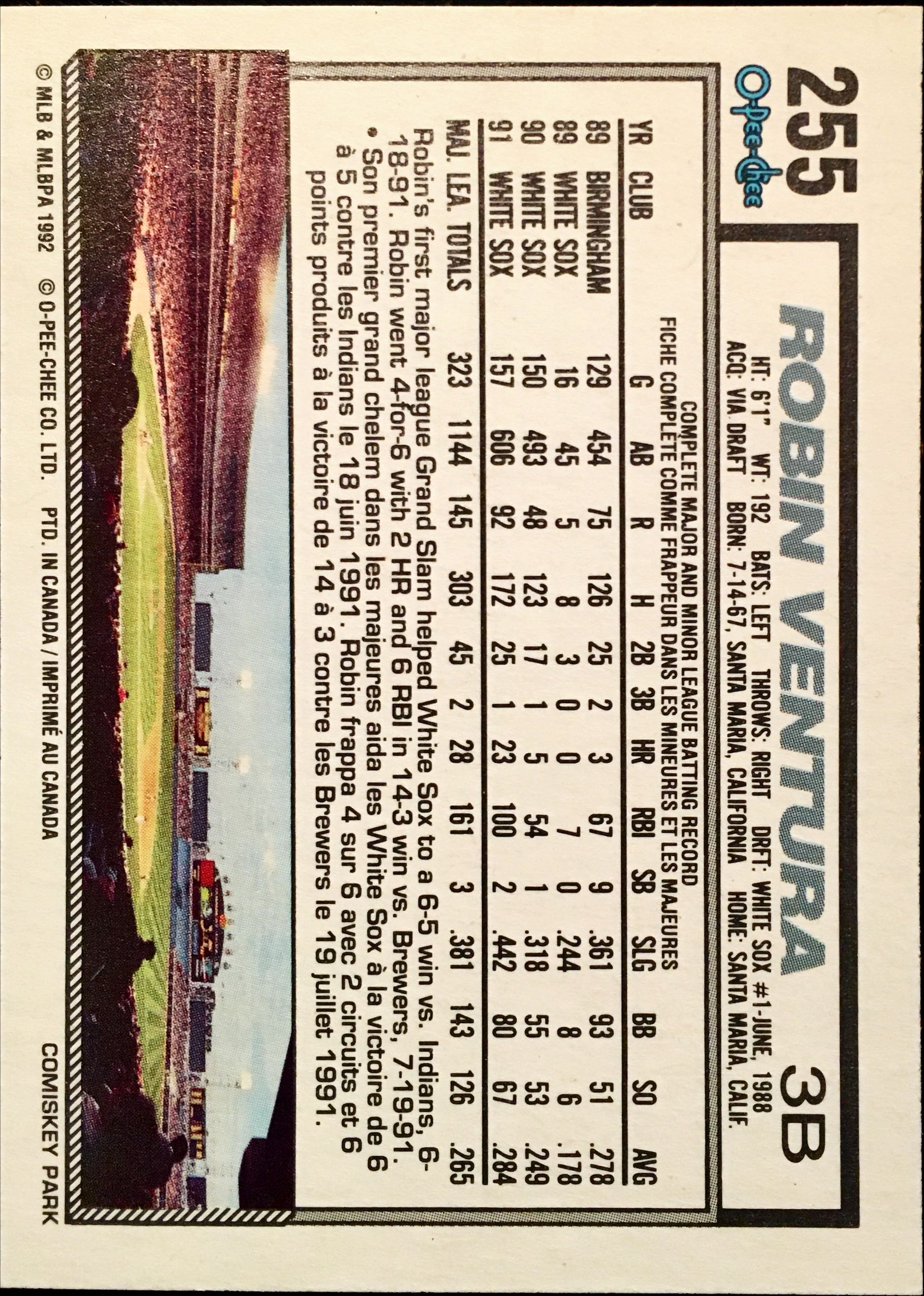 1992 O-Pee-Chee  255 back image