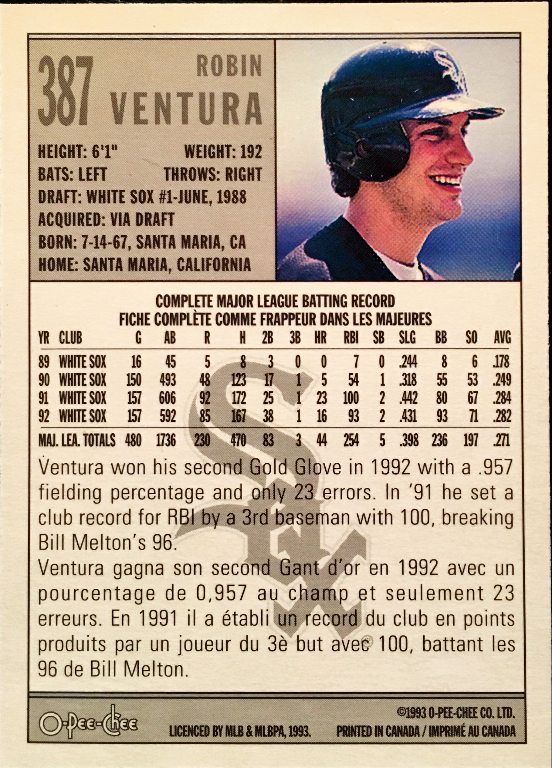 1993 O-Pee-Chee  387 back image