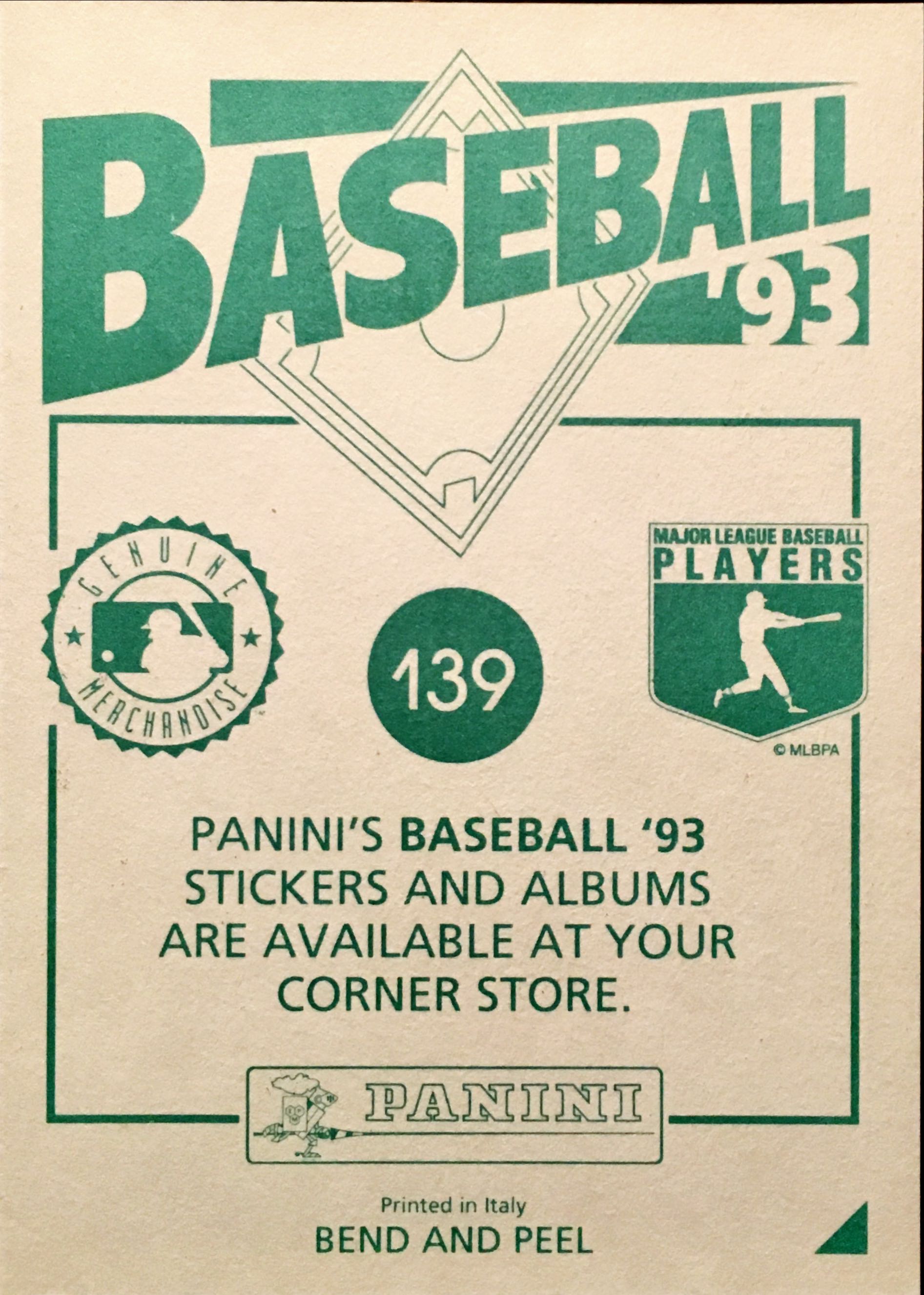 1993 Panini  139 back image