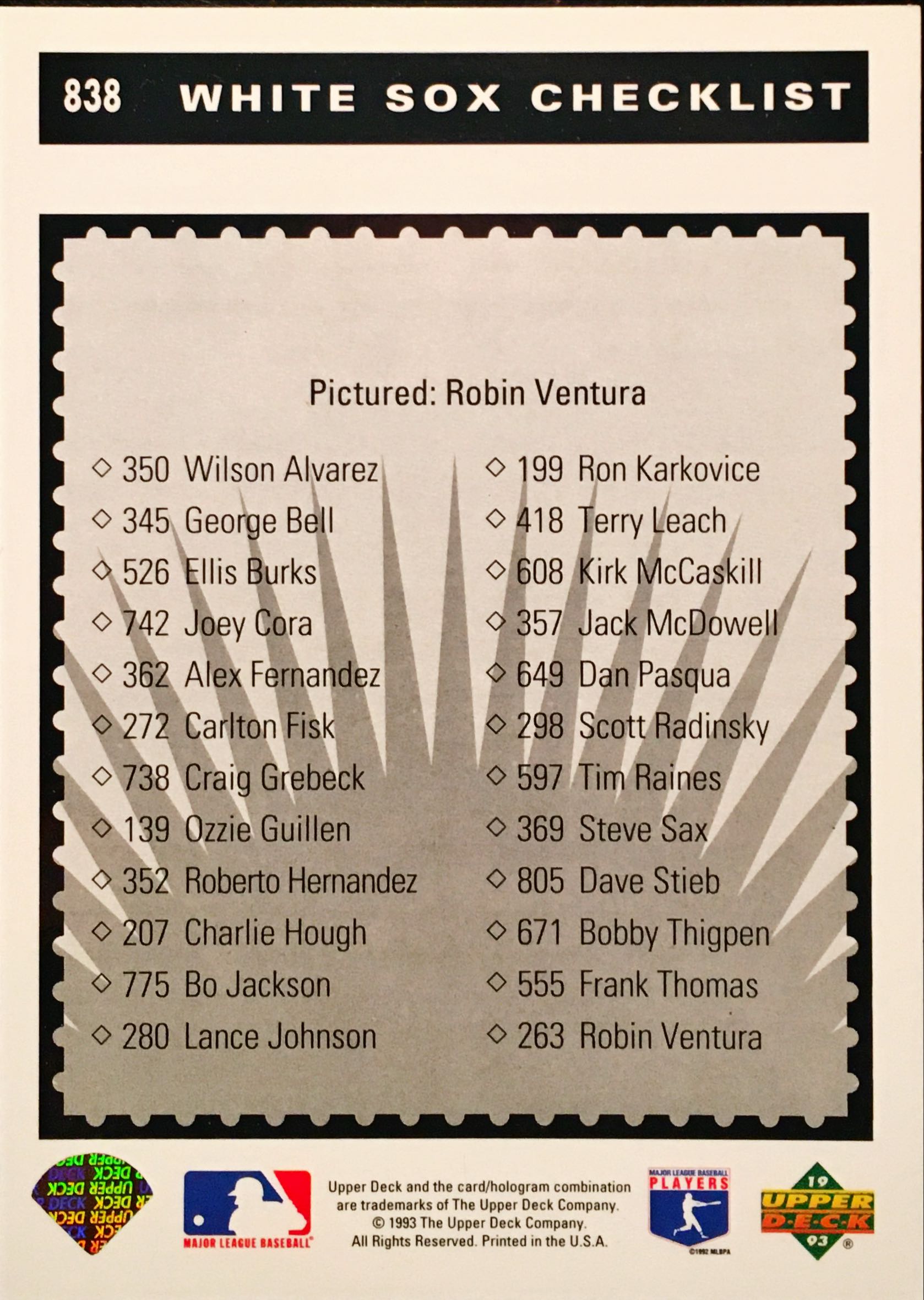 1993 Upper Deck Gold Hologram 838 back image