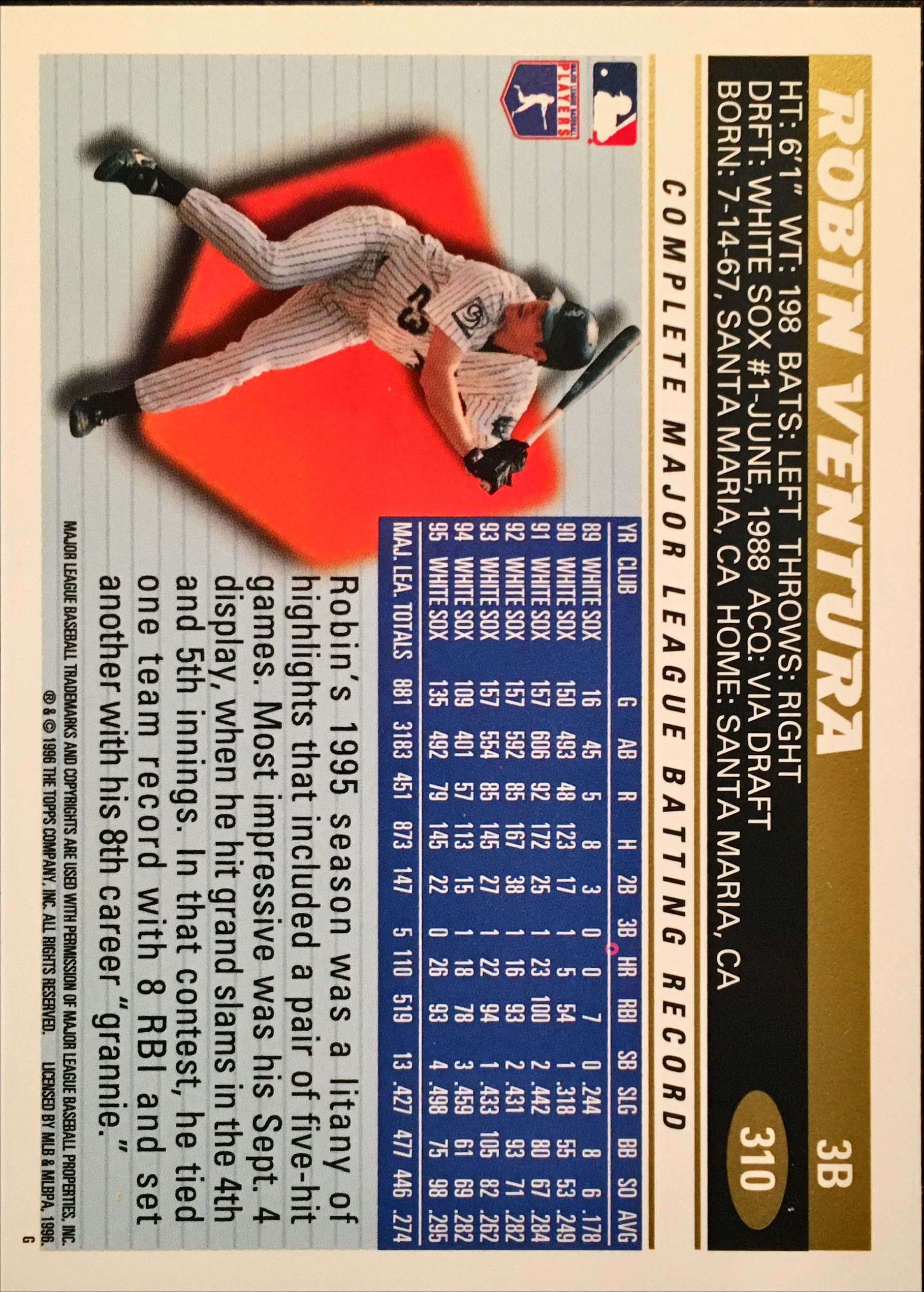 1996 Topps  310 back image