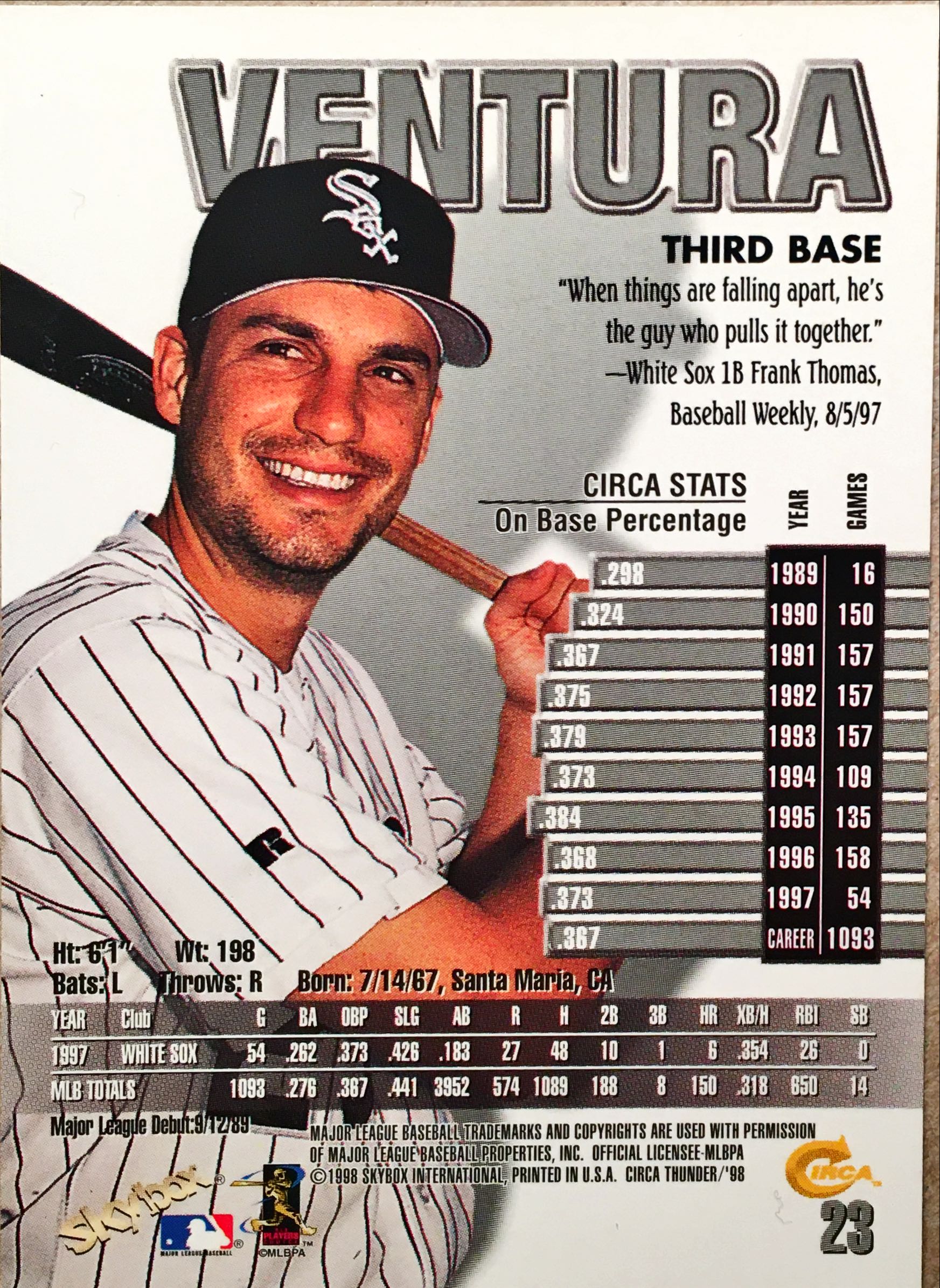 1998 Circa Thunder 23 back image