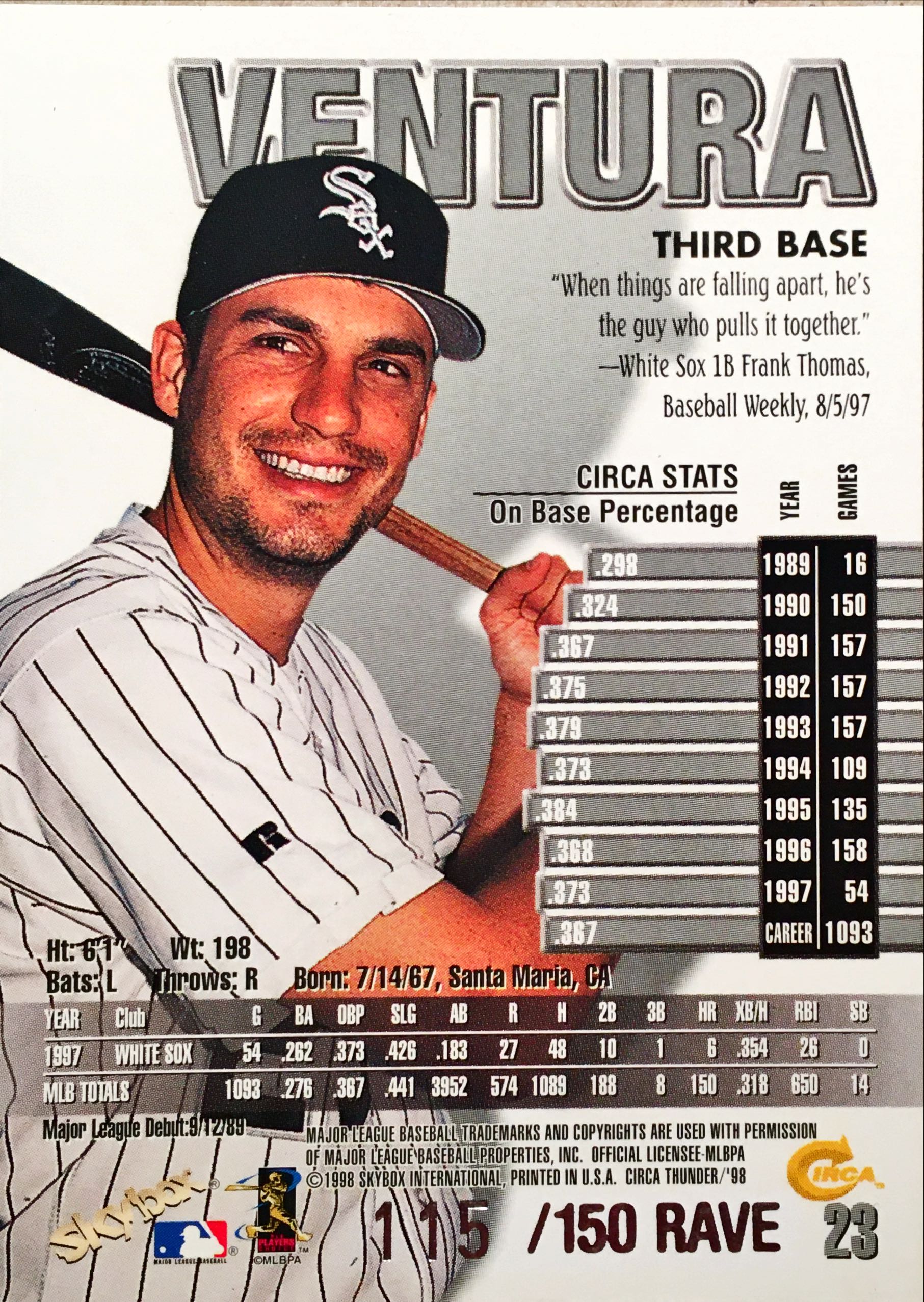 1998 Circa Thunder Rave 23 back image